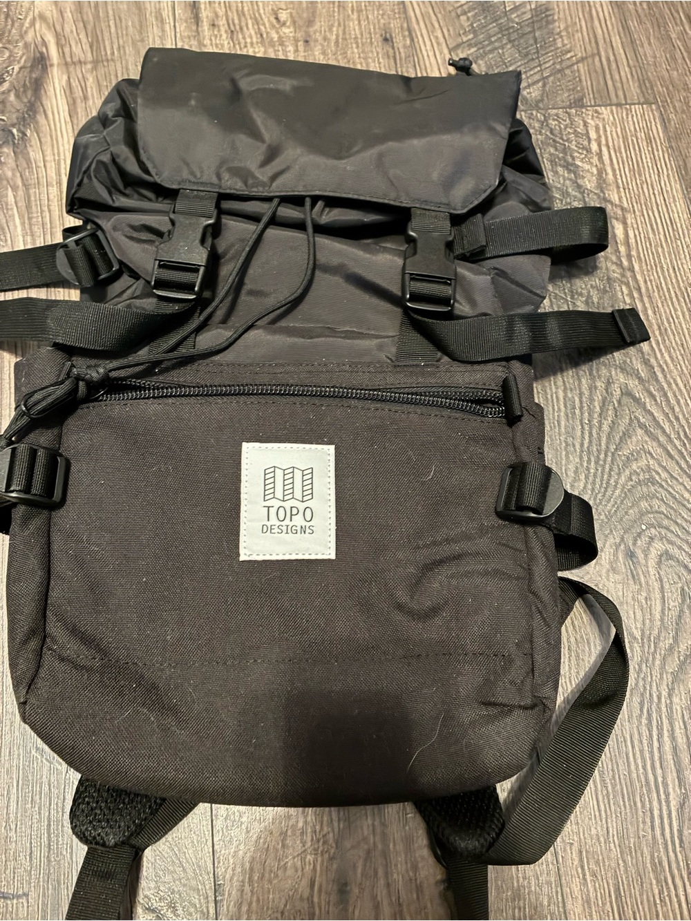Topo Designs Black Roll-Top Backpack with Front Pocket